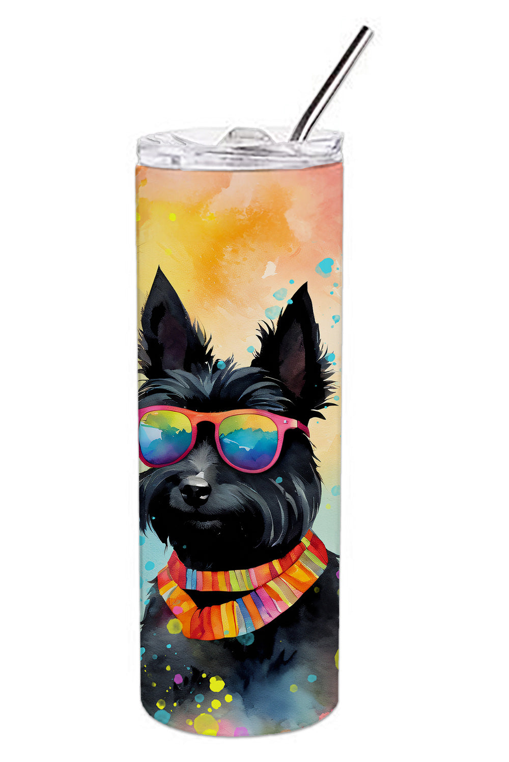 Scottish Terrier Hippie Dawg Stainless Steel Skinny Tumbler Vacuum Double Walled Reusable Insulated Tumbler Travel Cup for Coffee Cocktails Gift with Lid, 20 oz