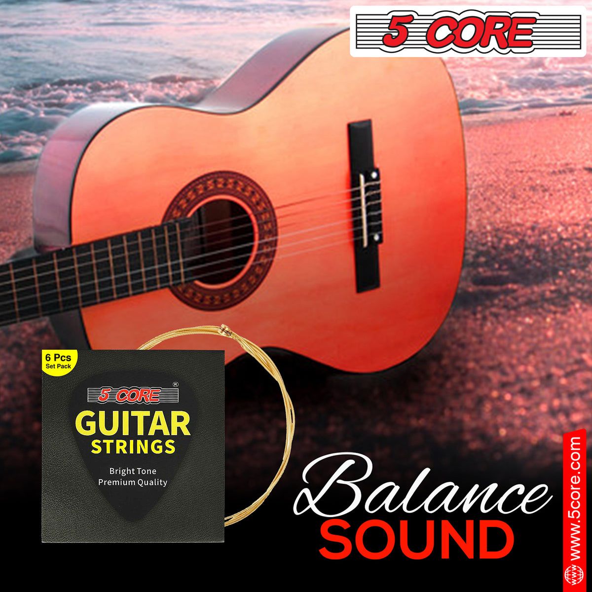 5 Core Brass Acoustic Guitar Strings, Heavy Duty Gauge High-Carbon Steel Core .013-.066 GS AC BRSS HD