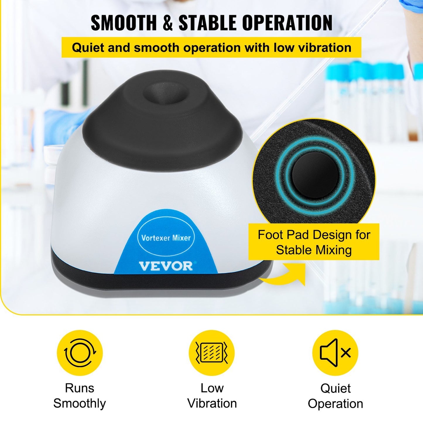 VEVOR Vortex Mixer, 3000RPM Mini Vortex Mixer Shaker, Touch Function Scientific Lab Vortex Shaker, Mix Up to 50ML, 6mm Orbital Diameter for Test Tube, Tattoo Ink, Nail Polish, Eyelash Adhesives, Paint