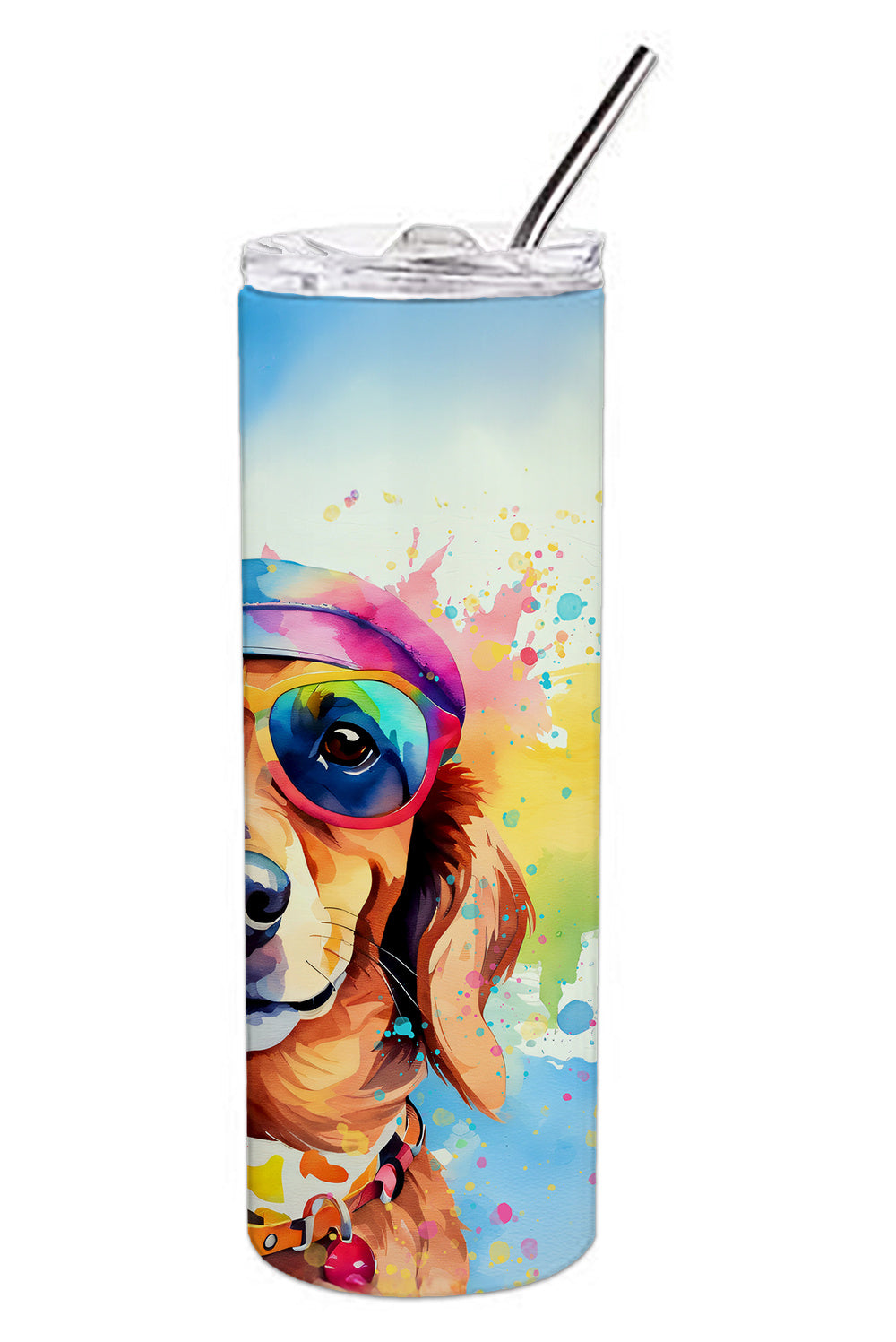 Dachshund Hippie Dawg Stainless Steel Skinny Tumbler Vacuum Double Walled Reusable Insulated Tumbler Travel Cup for Coffee Cocktails Gift with Lid, 20 oz