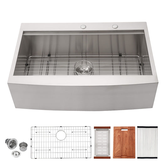 33-inch Topmount Single Bowl Stainless Steel Apron Front Ledge Workstation Farmhouse Kitchen Sink