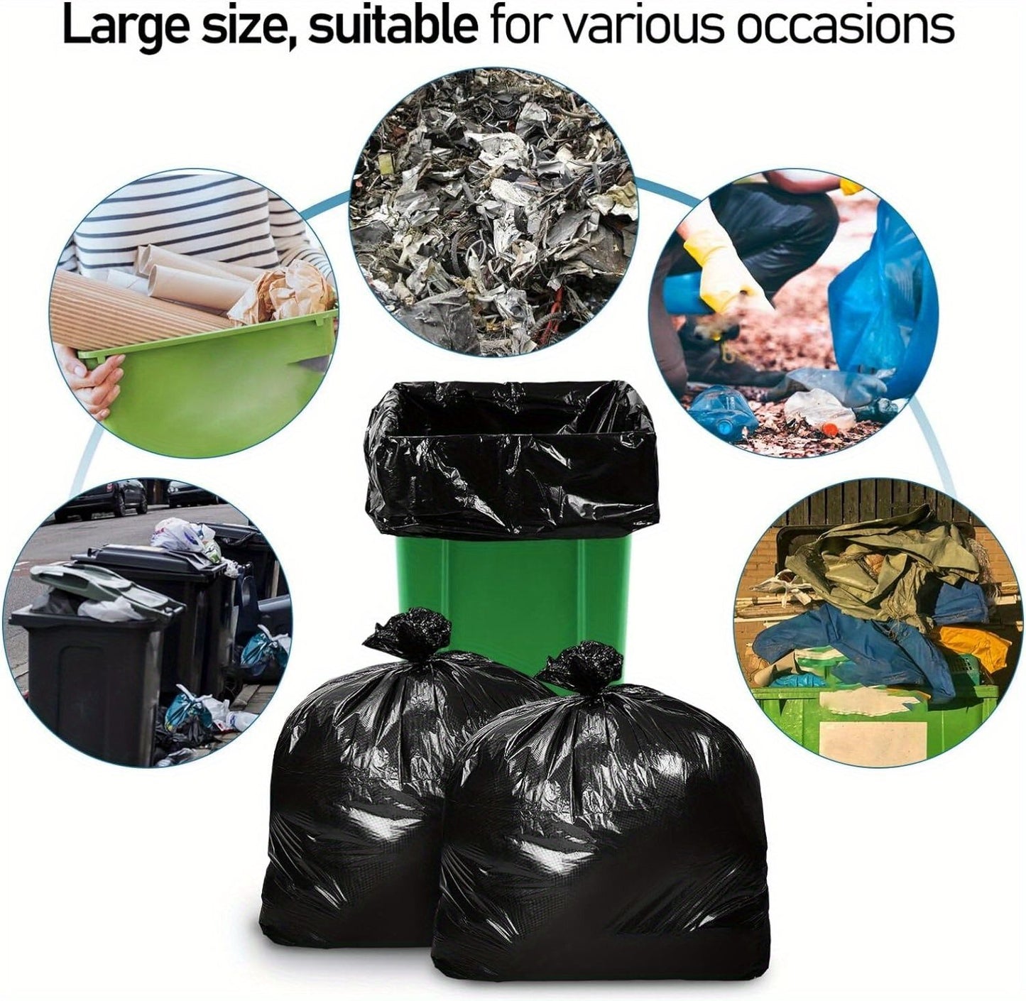 Multiple large heavy-duty tank liners - black plastic garbage bags for lawns, leaves, contractors, yards, and outdoor use