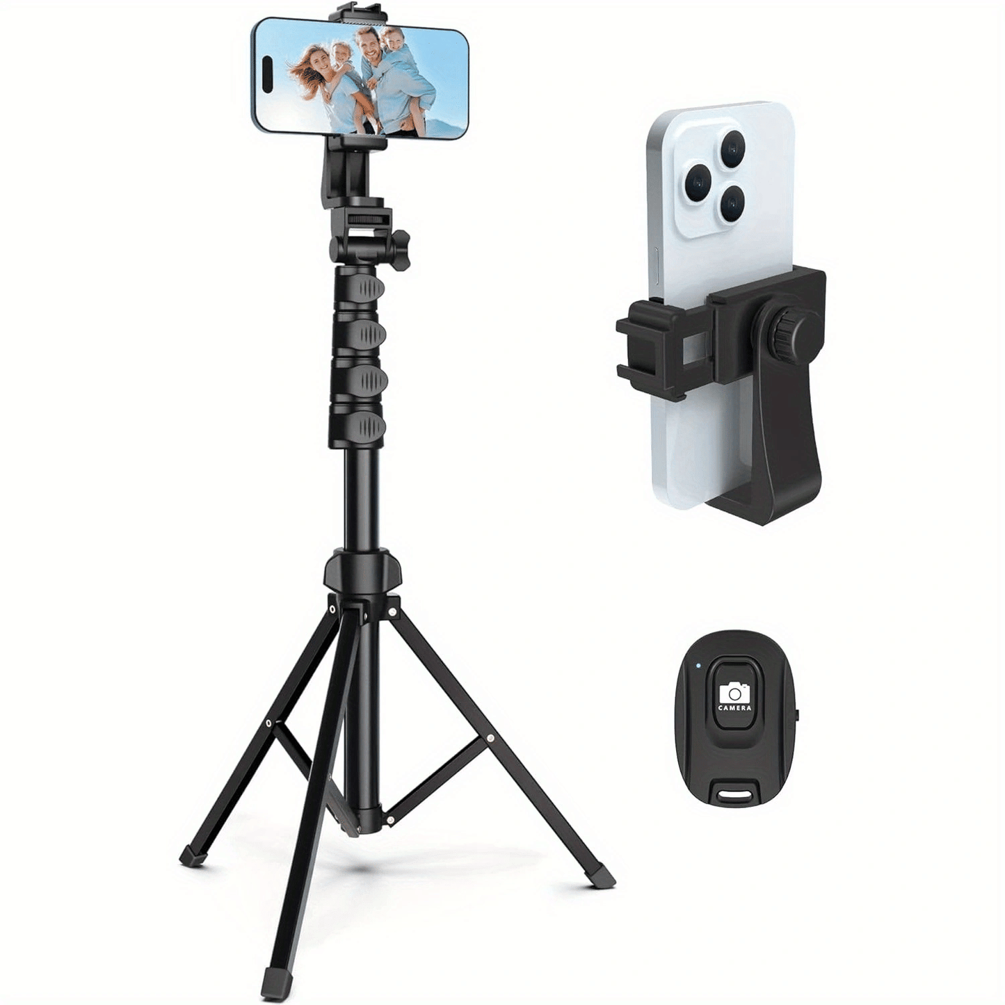 Adjustable Phone and Camera Tripod Stand with Remote, Portable and Sturdy 64'' Tripod for Smartphones and Cameras, Perfect for Video Recording and Live Streaming