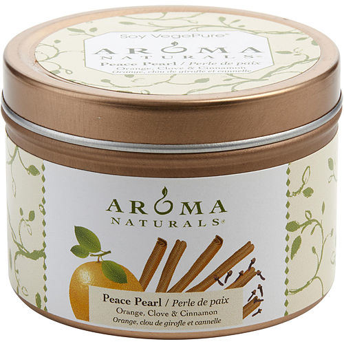 PEACE PEARL AROMATHERAPY by Peace Pearl Aromatherapy ONE 2.5x1.75 inch TIN SOY AROMATHERAPY CANDLE.COMBINES THE ESSENTIAL OILS OF ORANGE,CLOVE & CINNAMON TO CREATE A WARM AND COMFORTABLE ATMOSPHERE.