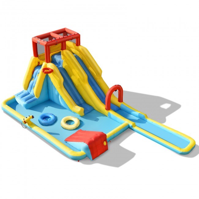 Inflatable Dual Slide Water Park Climbing Bouncer with 735W Air Blower