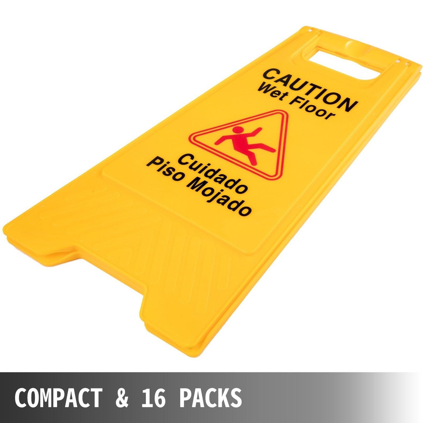 VEVOR 16 Pack Wet Floor Sign, 25" Caution Signs Wet Floor, Fold-Out Wet Floor Sign Bilingual, Double Sided Wet Floor Cones, Wet Sign Floor Sign for Restaurant Restroom Office