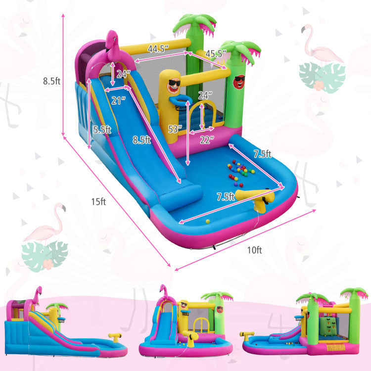 Inflatable Bounce Castle with Long Water Slide and 735W Blower