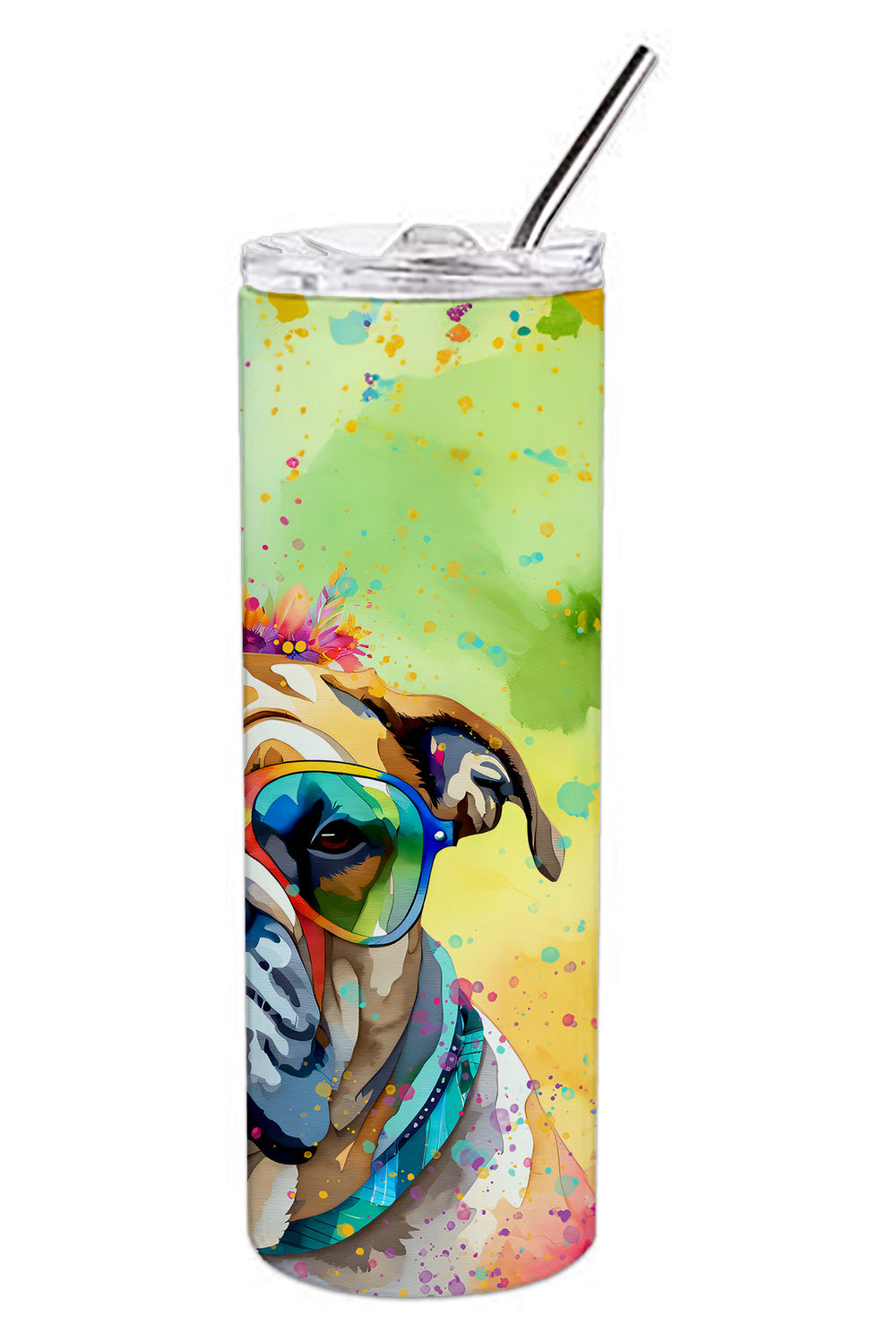 Bullmastiff Hippie Dawg Stainless Steel Skinny Tumbler Vacuum Double Walled Reusable Insulated Tumbler Travel Cup for Coffee Cocktails Gift with Lid, 20 oz