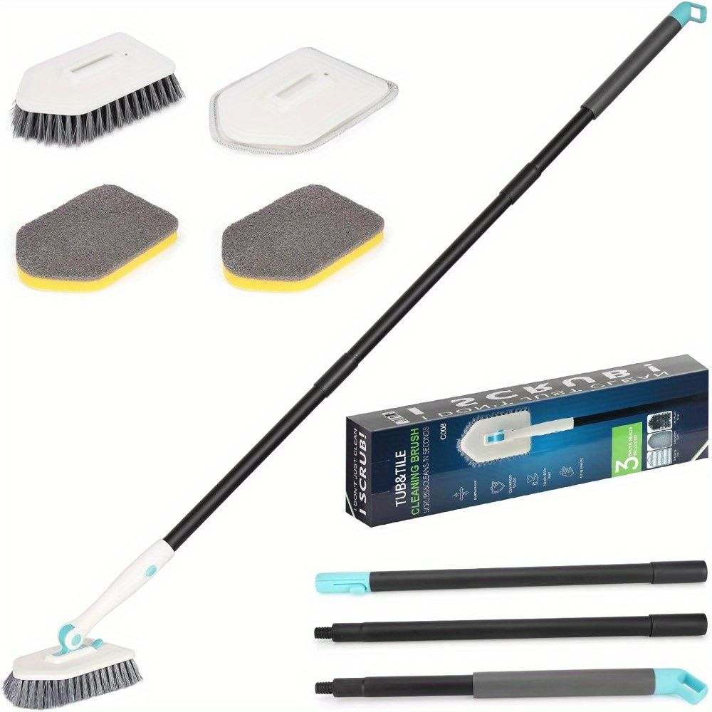 3 in 1 Shower Cleaning Brush - 180° Rotatable Bathroom Cleaning Brush with 50 inch Long Handle, Scrubber Brush Cleaner Tool for Shower Bathtub Tile Wall Floor Cleaning (Include 4 Brush Heads)