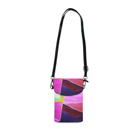 Crossbody Cell Phone Wallet Purse, Pink Purple Red Geometric Pattern