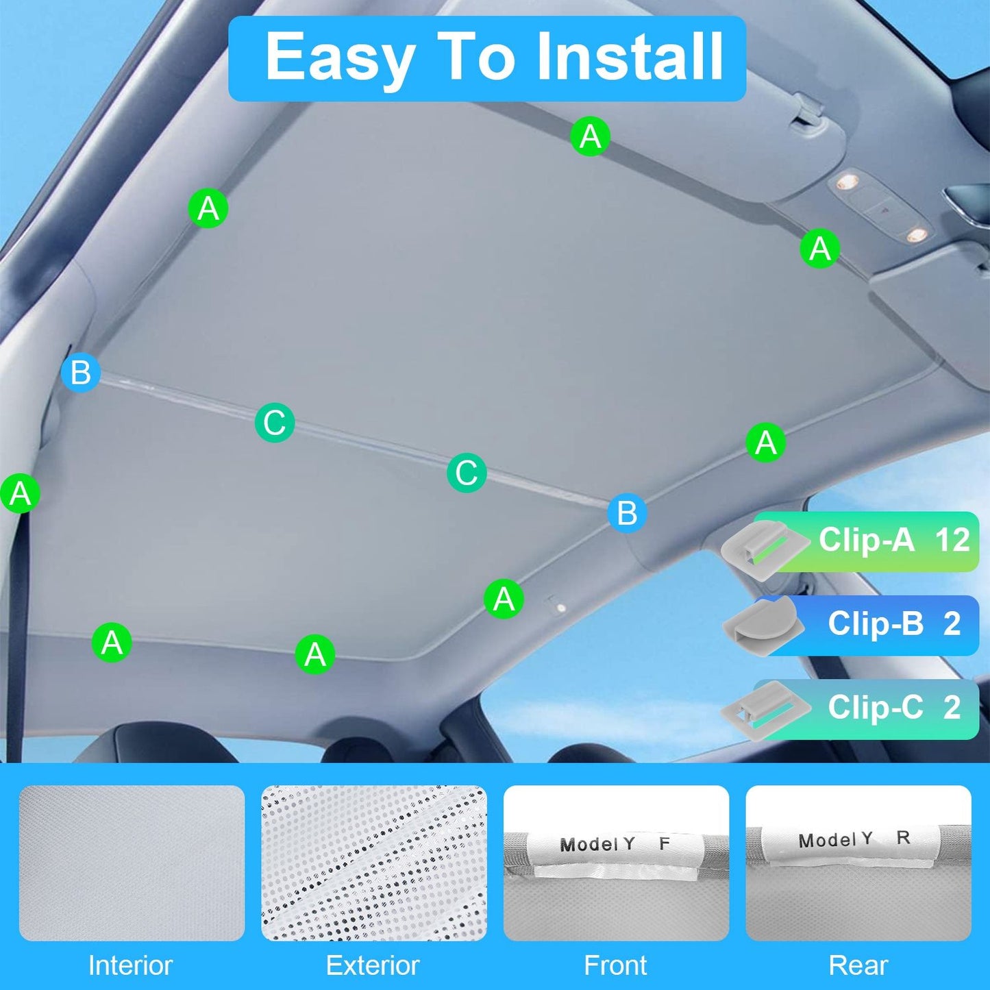 UV Protection Sunshade Roof Fit For Tesla Model Y Sunroof Window Installation Heat Blocking Anti-Sag Sunroof Shade Foldable Portable UV Reflector Fit For Model Y 2020-2024