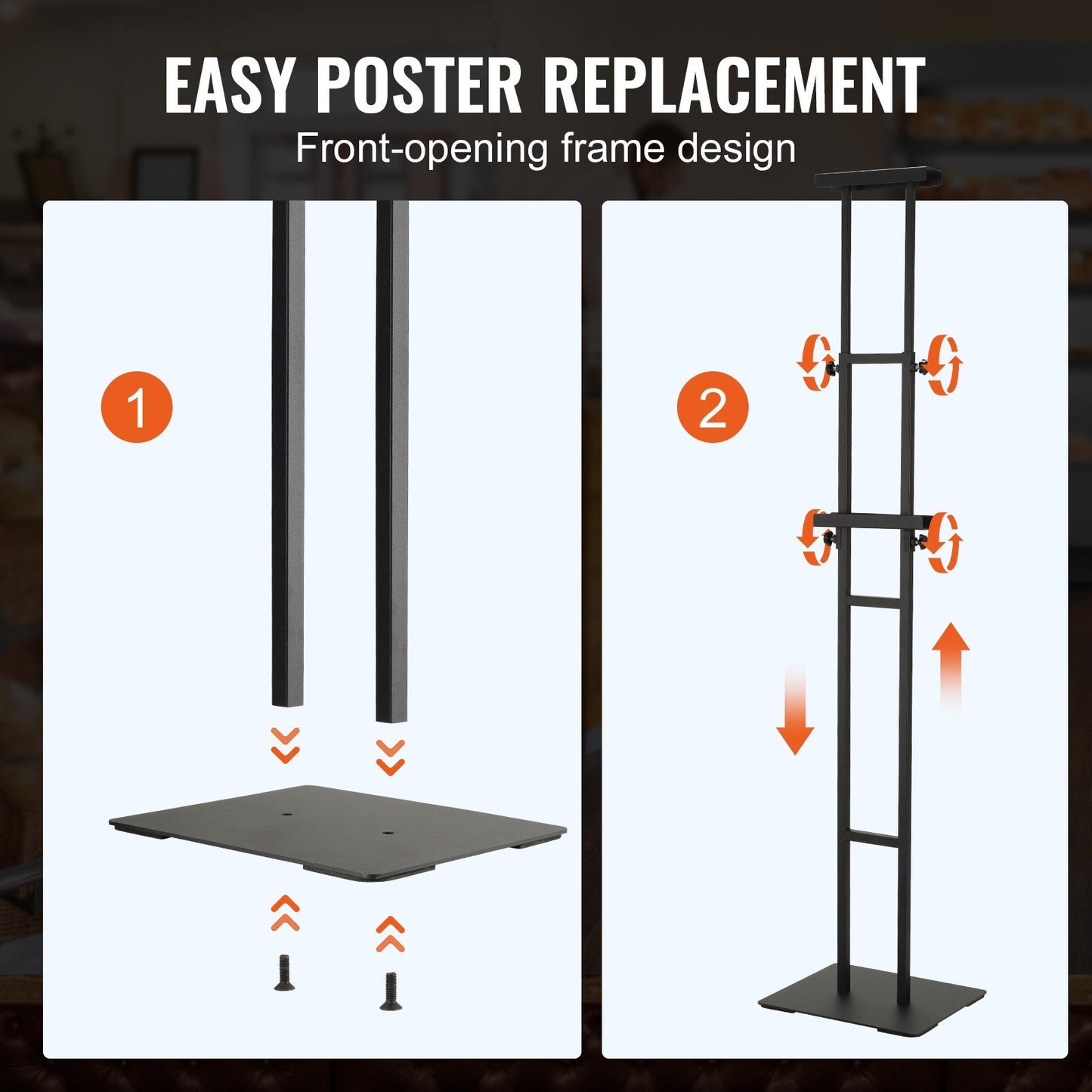 VEVOR Poster Stand, Adjustable Height Up to 75", Double-Sided Heavy Duty Pedestal Sign Holder, Floor Standing Sign Holder Banner Stand with Shock-absorbing Base for Display, for Board and Foam, Black