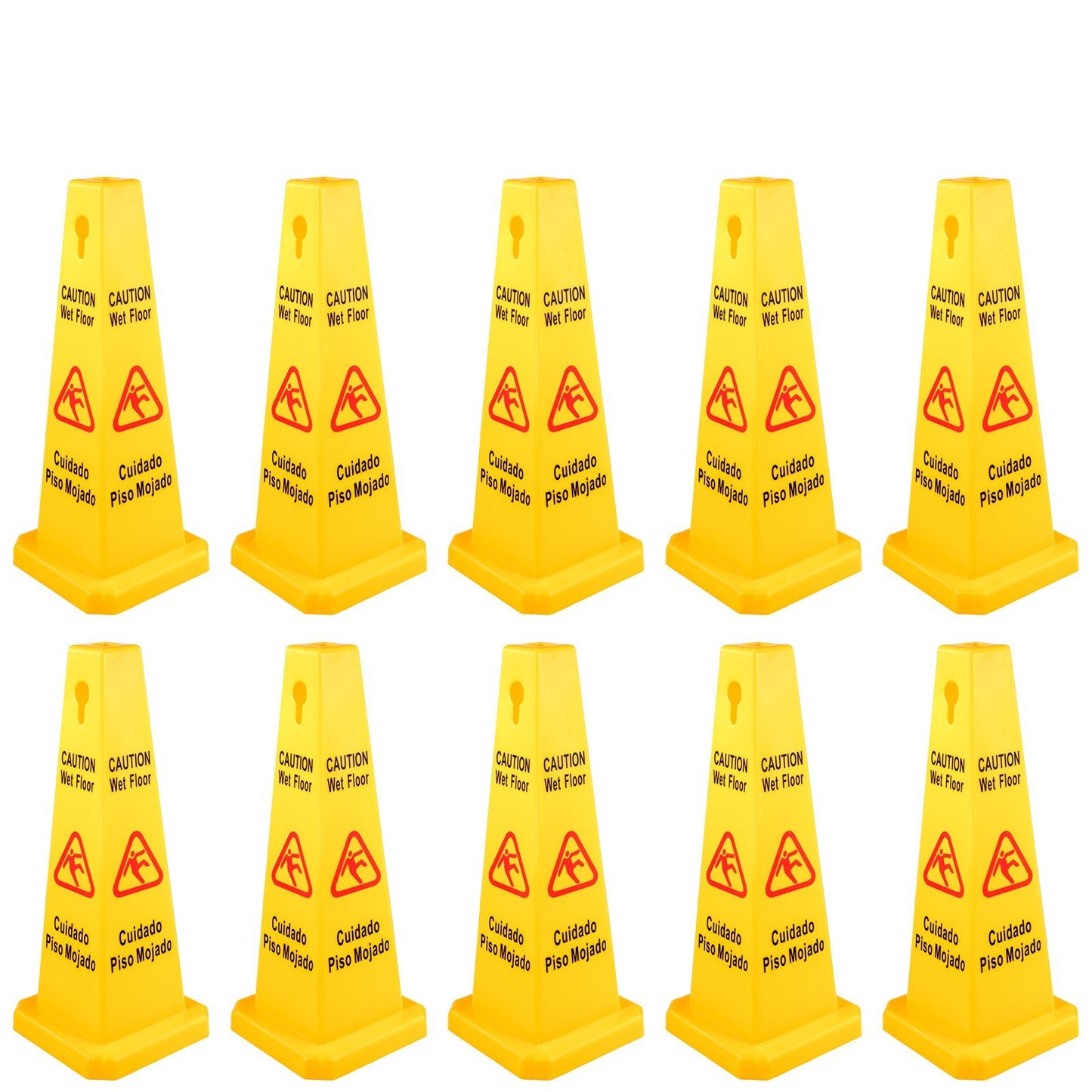 VEVOR 10 Pack Floor Safety Cone 26-Inch Yellow Caution Wet Floor Sign 4 Sided Floor Wet Sign Public Safety Wet Floor Cones Bilingual Wet Sign for Indoors and Outdoors