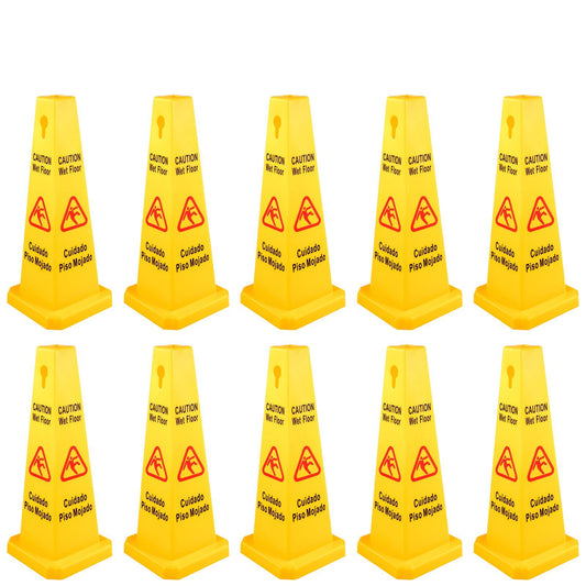 VEVOR 10 Pack Floor Safety Cone 26-Inch Yellow Caution Wet Floor Sign 4 Sided Floor Wet Sign Public Safety Wet Floor Cones Bilingual Wet Sign for Indoors and Outdoors