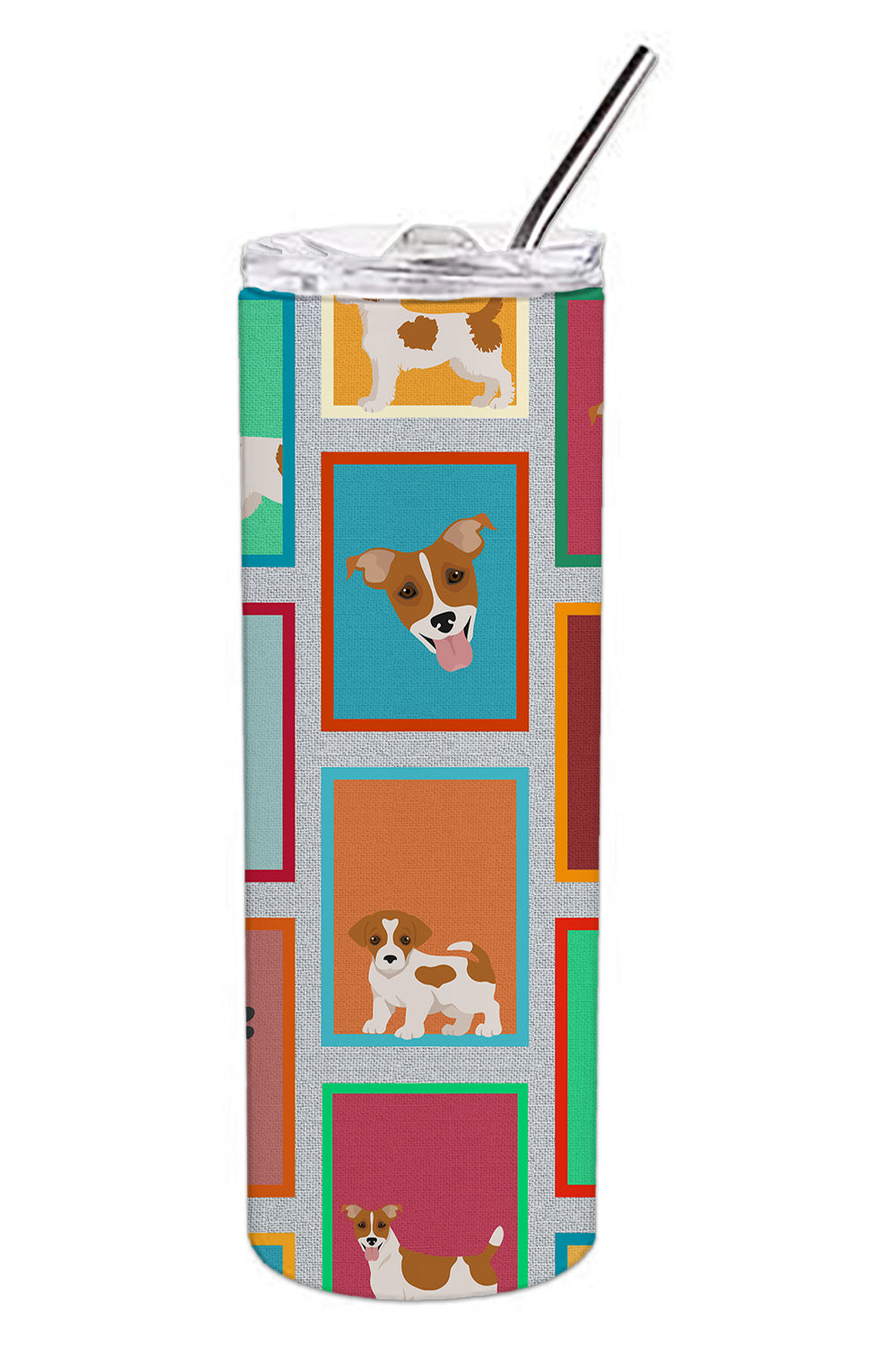 Lots of Red and White Jack Russell Terrier Stainless Steel Skinny Tumbler Vacuum Double Walled Reusable Insulated Tumbler Travel Cup for Coffee Cocktails Gift with Lid, 20 oz