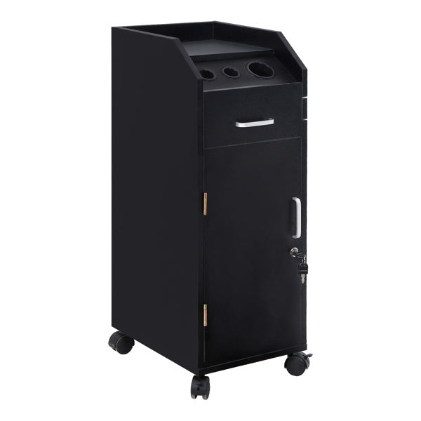 Hair Salon Storage Cart with Wheels & 3 Hair Dryer Holders & 4 Drawers & Lock & 2 Keys, Hairdressing Tools Station Mobile Makeup Case Black