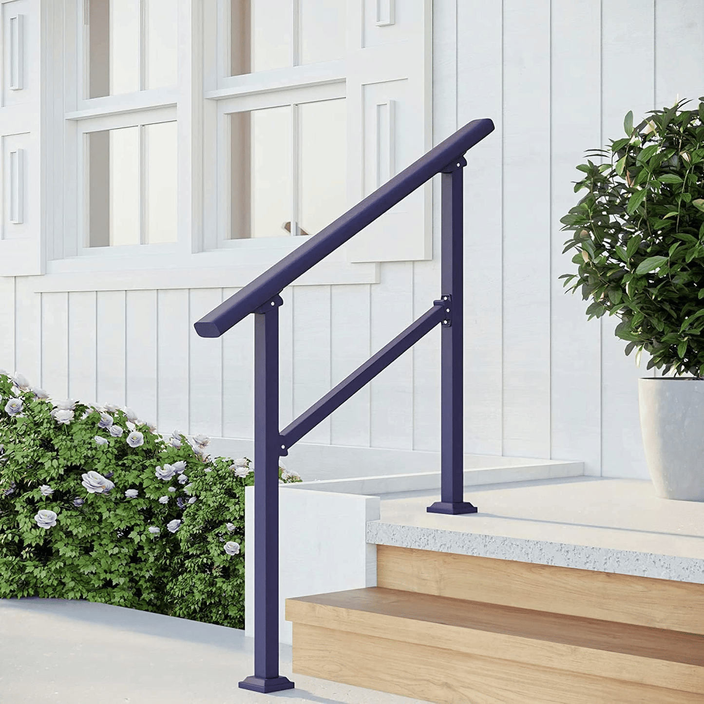 Handrails for Outdoor Steps 3 Steps Handrail - Black Outdoor Hand Rails for Steps,Transitional Handrail with Installation Kit,Hand Rails for Outdoor Steps(3 Steps-2Pack)