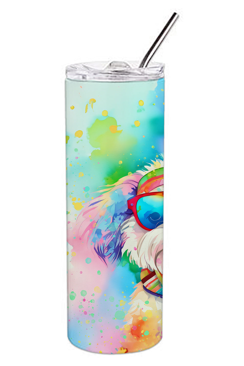 Bichon Frise Hippie Dawg Stainless Steel Skinny Tumbler Vacuum Double Walled Reusable Insulated Tumbler Travel Cup for Coffee Cocktails Gift with Lid, 20 oz