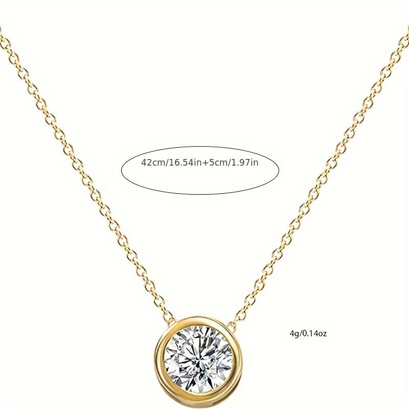 "14k Solid Gold Cubic Zirconia Round Solitaire Pendant, Cubic Zirconium Solitaire Choker  Chain Necklace for Mother's Day Christmas, Fine Jewelry Gift For Women (Material, 14k Yellow Gold)"