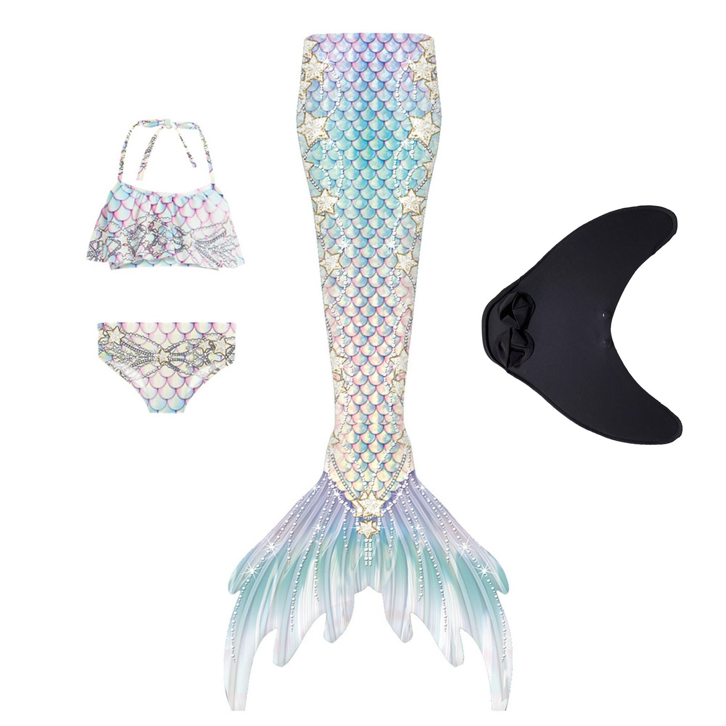 Mermaid Tail Swimsuit with Monofin Women  Swimwear Bikini Set