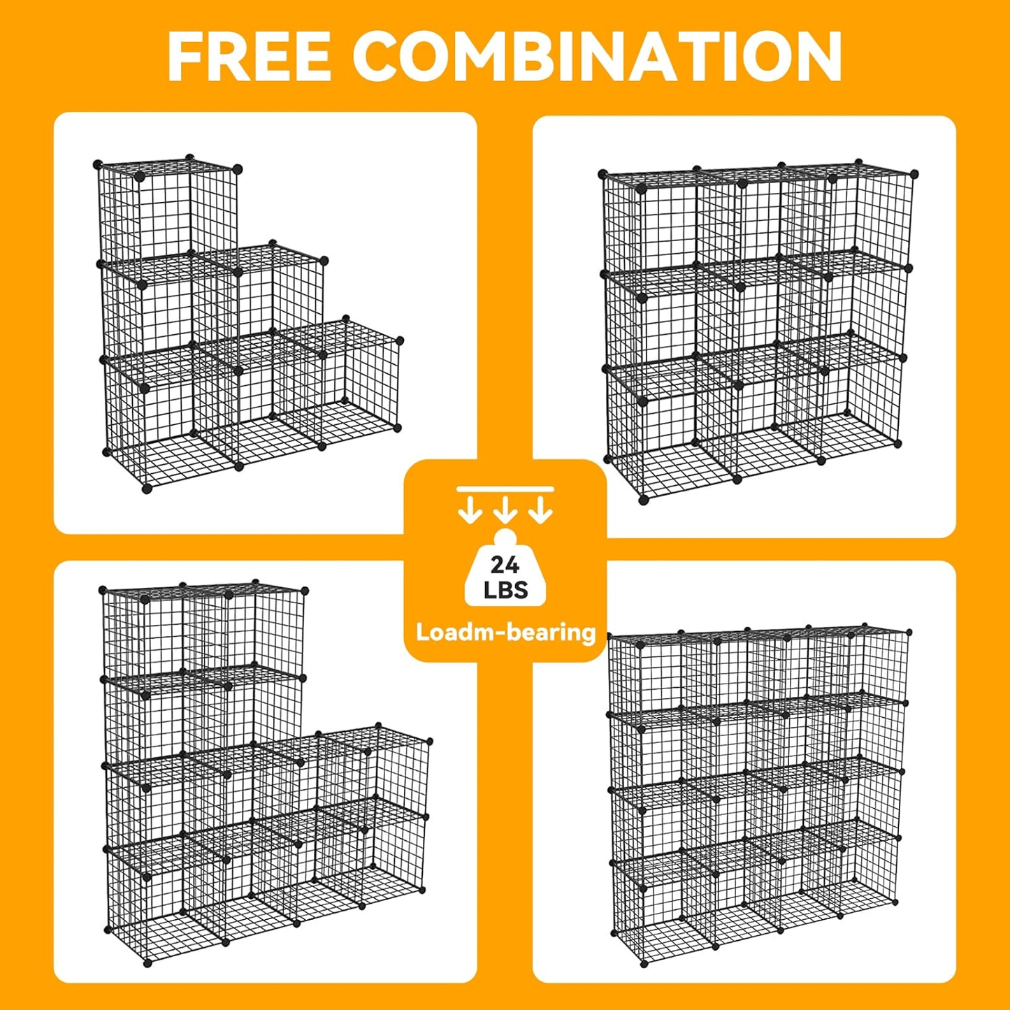 Cube Storage Organizer, Book/Toy/Craft/Potted Plants and petCloset Organizers and Storage Shelves, 6 Cube Freely Combinable Metal Grids Storage Shelf,Black Iron