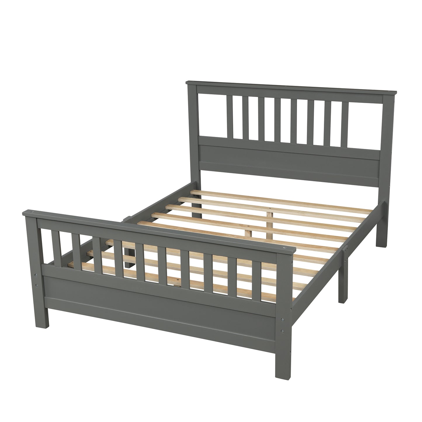 Hard Wood Platform Bed with Headboard Slatted Footboard No Box Spring Needed (Full; Gray) RT