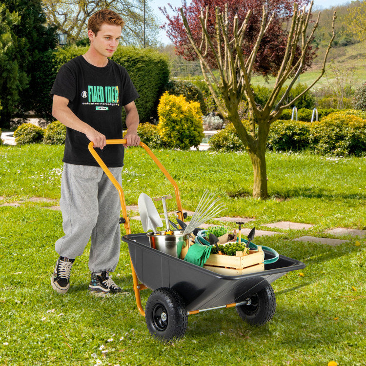 Dual-Wheel Wheelbarrow Garden Utility Cart with Pneumatic Tires