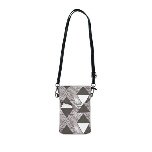 Crossbody Cell Phone Wallet Purse, Ash Grey And White Triangular Colorblock