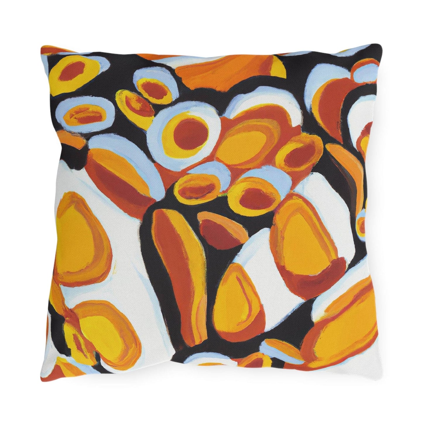 Decorative Outdoor Pillows With Zipper - Set Of 2, Orange Black White Geometric Print Pattern