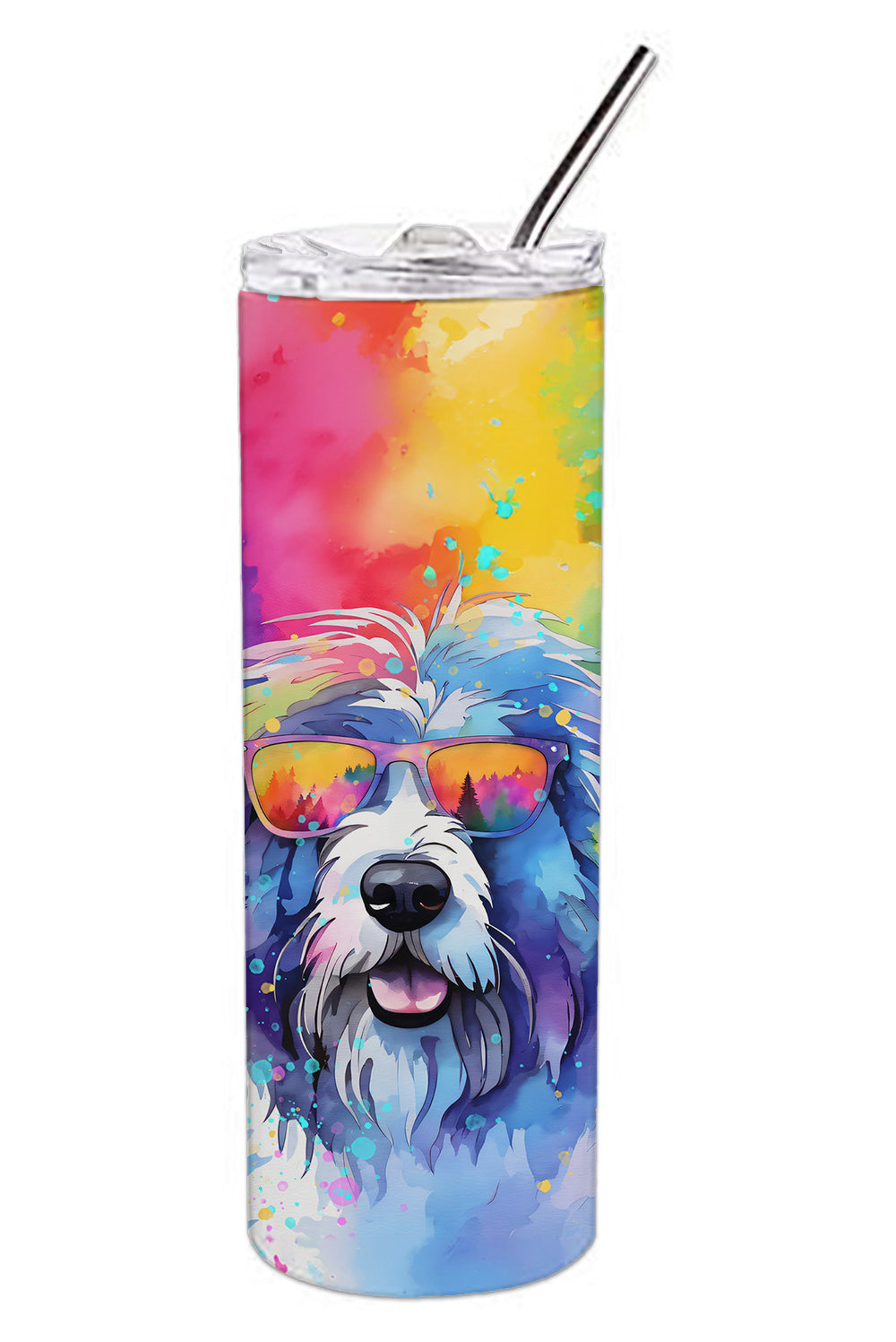 Old English Sheepdog Hippie Dawg Stainless Steel Skinny Tumbler Vacuum Double Walled Reusable Insulated Tumbler Travel Cup for Coffee Cocktails Gift with Lid, 20 oz