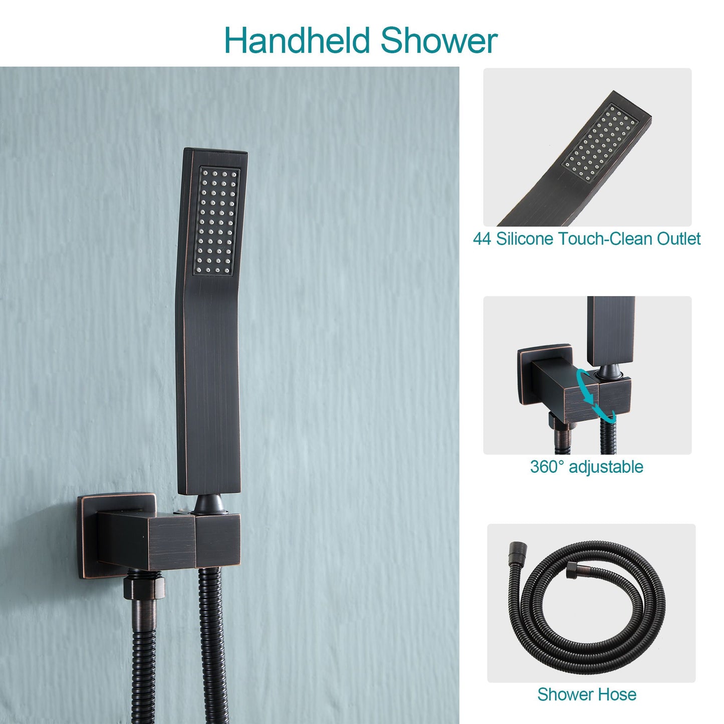 16\" Rainfall Shower Head and Handhled Shower Head,Ceiling Mounted Matte Black Shower System