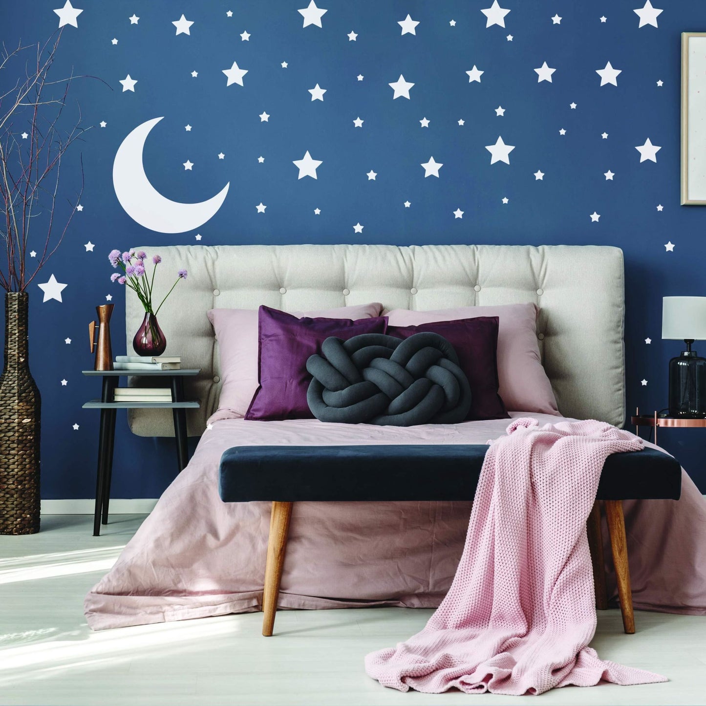 White Stars Stickers Space Themed Bedroom Constellation Wallpaper Decor Decal Star Moon Nursery Room Decals for Wall 220 Stickers