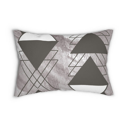 Decorative Lumbar Throw Pillow - Ash Grey And White Triangular Colorblock