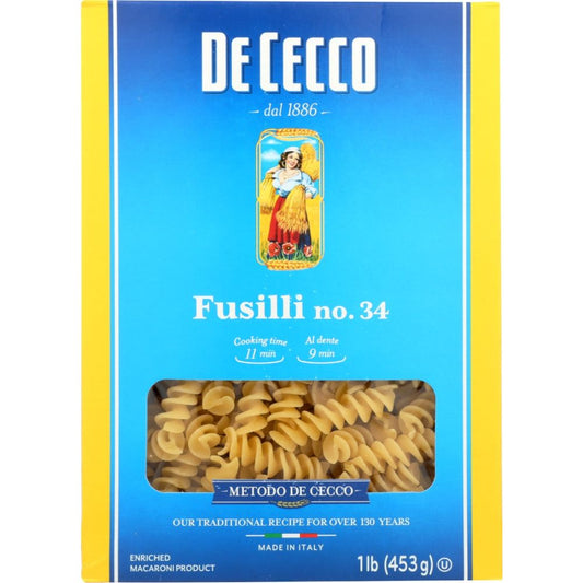 DE CECCO: Fusilli No 34 Pasta, 16 oz