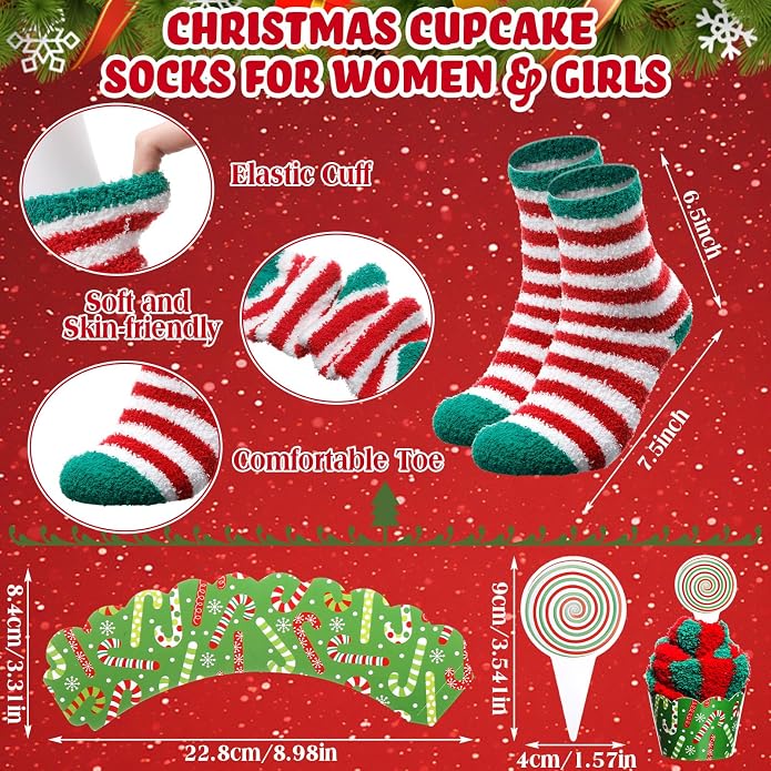50 Sets Christmas Cupcake Sock for Women