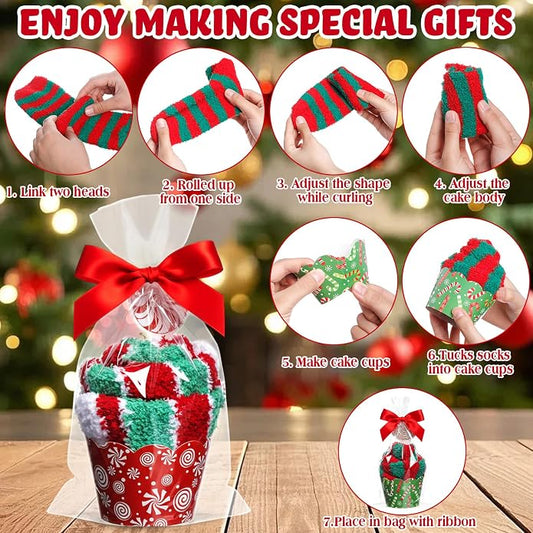 50 Sets Christmas Cupcake Sock for Women
