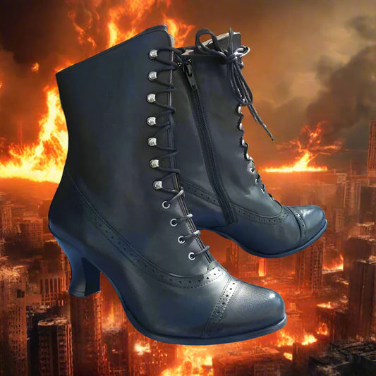 "Queen’s Torque" Mid-Calf Moto Boots – Women’s British Steelcore Winter Lace-Ups (Sizes 35–43)