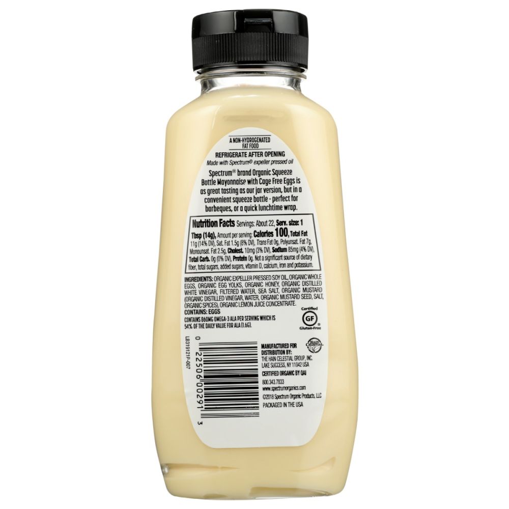 SPECTRUM NATURALS: Organic Mayonnaise With Cage Free Eggs Squeeze, 11.25 oz