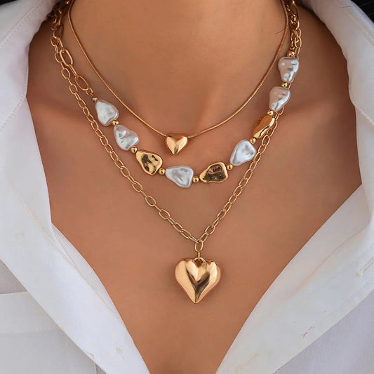 2025 “Heartwired” Boho Luxe Pearl-Layered Pendant – Mood-Ready Romantic Gold Necklace for Girls, Goddesses & Grown Crushes