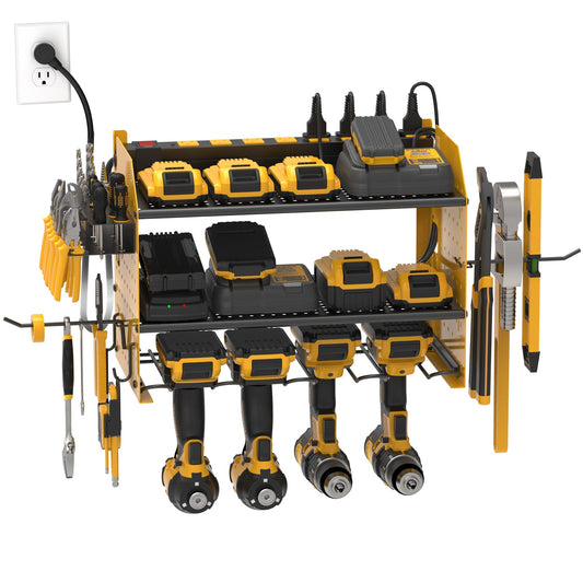 Power Tools Organizer Wall Mount, Cordless Drill Holder with 8-Outlet Power Strip, Modular Garage Organization Storage Rack 36 Months Warranty