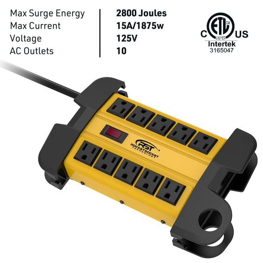 10-Outlet Metal Heavy Duty Surge Protector Power Strip, 2800 Joules Protection