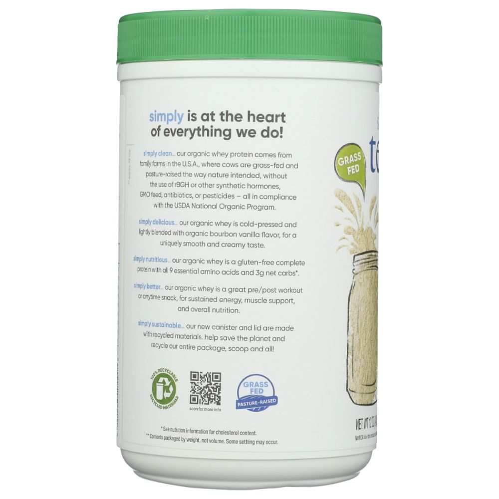 SIMPLY TERAS: Organic Whey Protein Bourbon Vanilla, 12 oz
