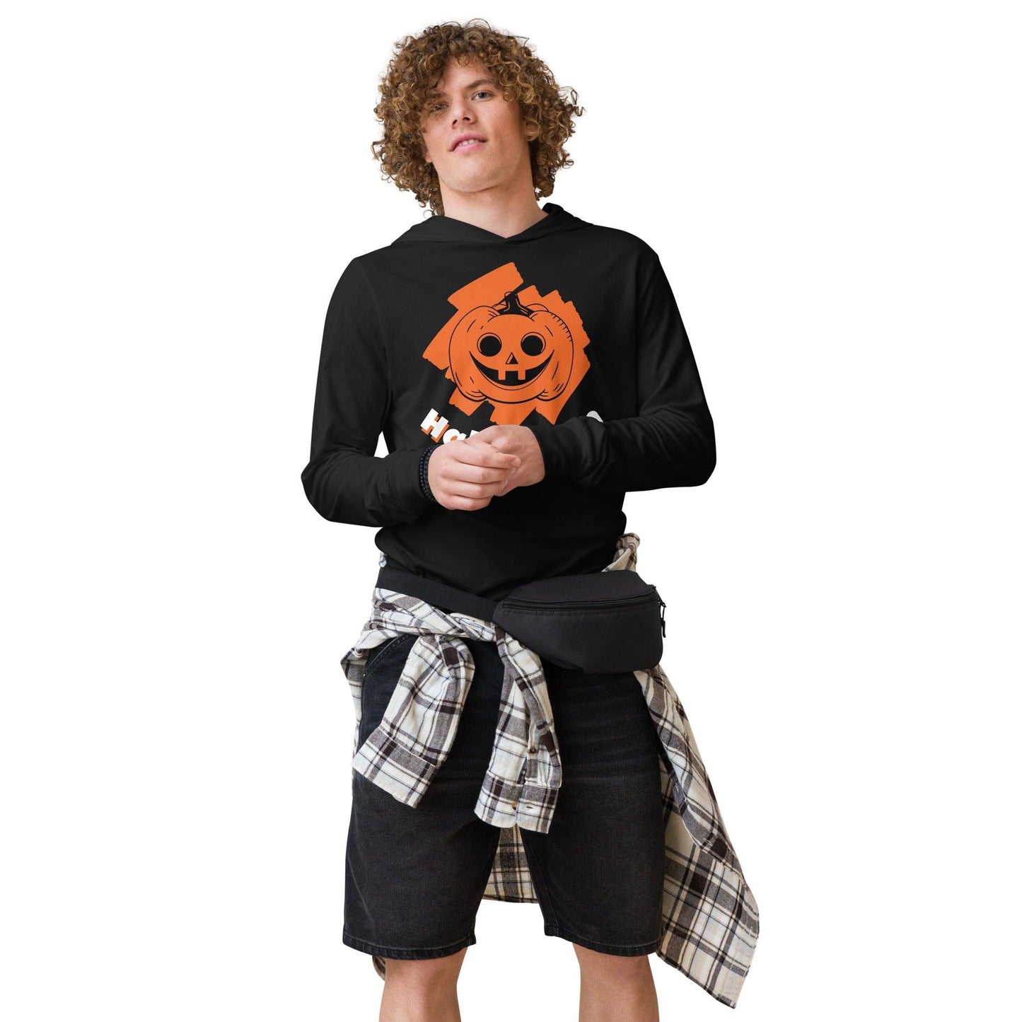 Halloween Pumpkin Jack-o-Lantern Hooded long-sleeve tee