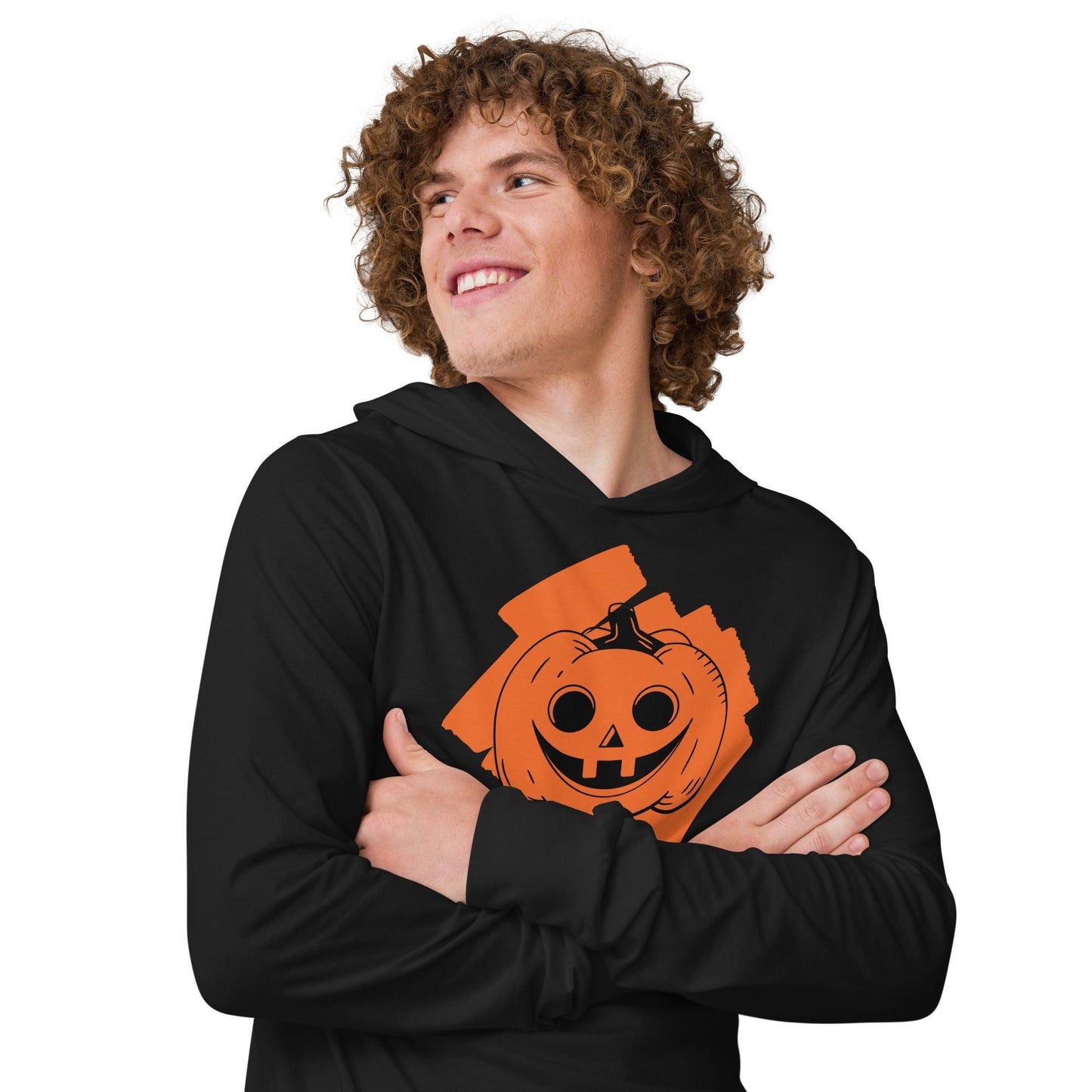 Halloween Pumpkin Jack-o-Lantern Hooded long-sleeve tee