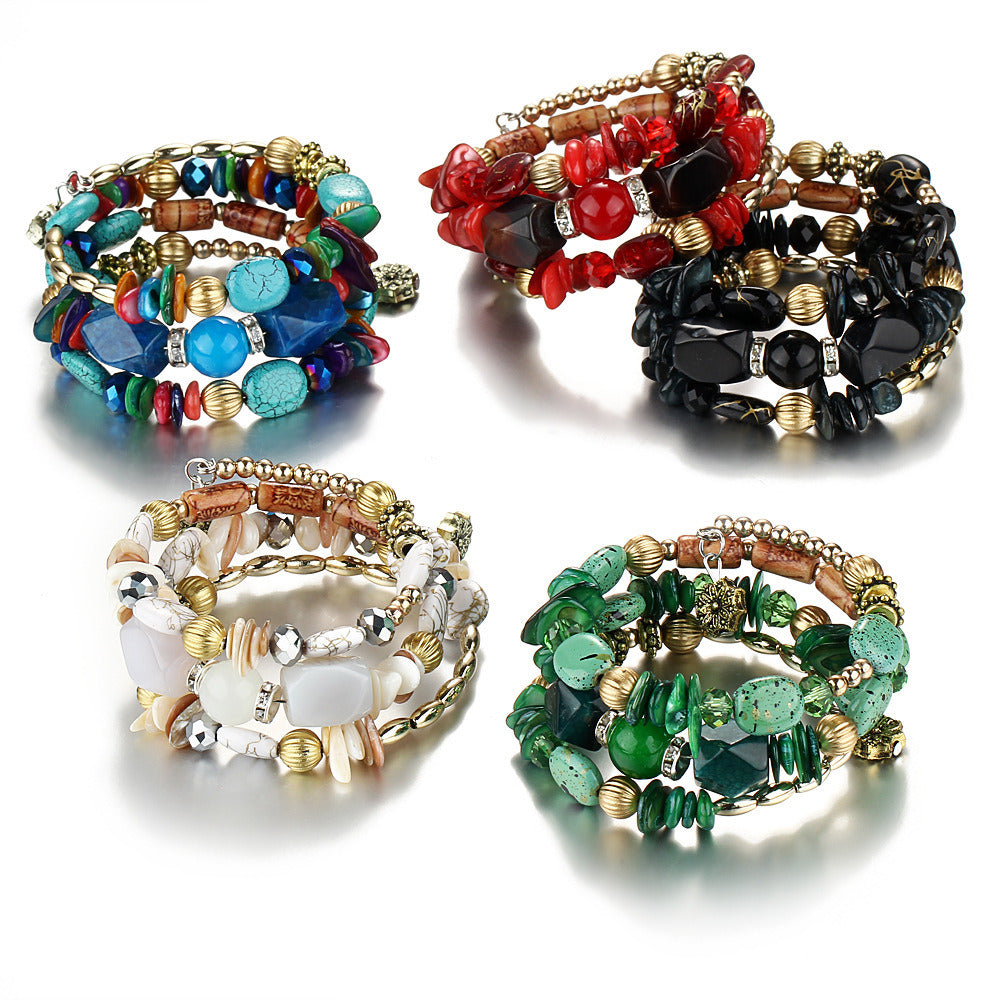 Women Boho Multilayer Irregular Crystal Beads Charm Bracelets Vintage Jade Stone Bracelets Yoga Bangles Ethnic Jewelry