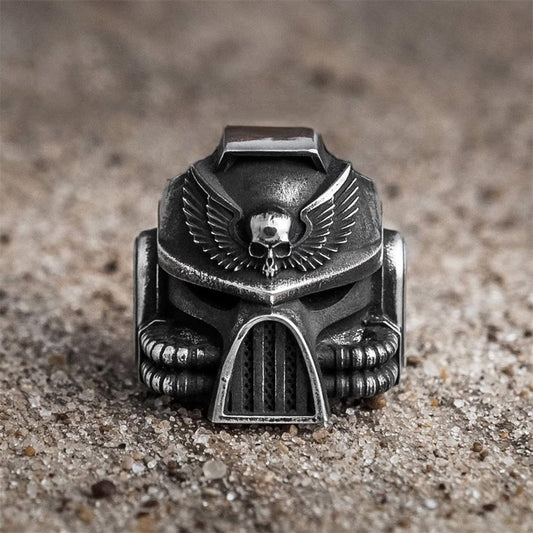 Men's Vintage Heavy Warhammer Skull Wing Ring