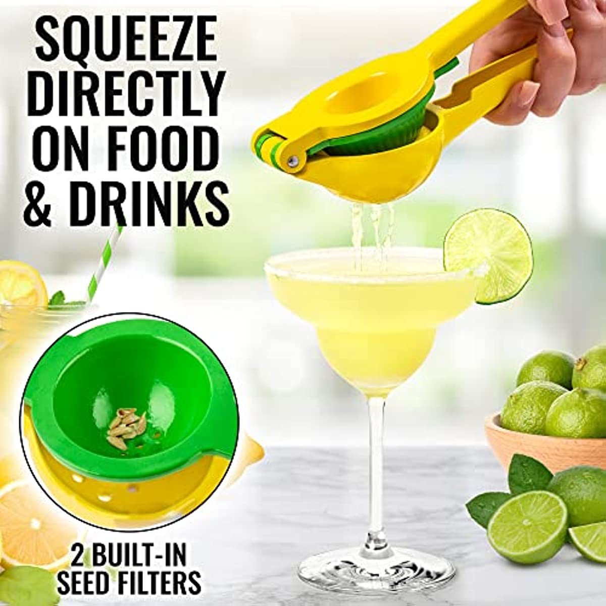 Metal 2-In-1 Lemon Lime Squeezer - Hand Juicer Lemon Squeezer - Max Extraction Manual Citrus Juicer