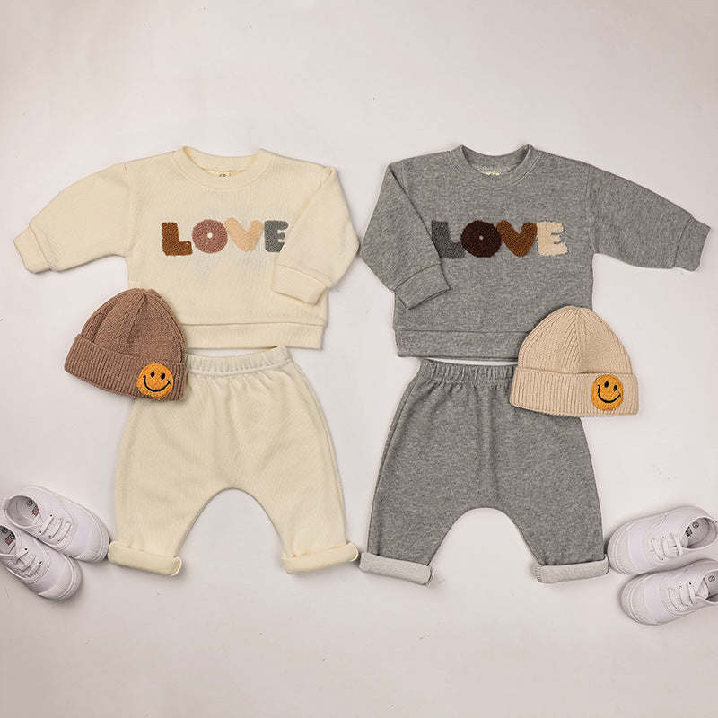 Baby LOVE Graphic Hoodies Combo Pants Kids Valentine's Day Sets