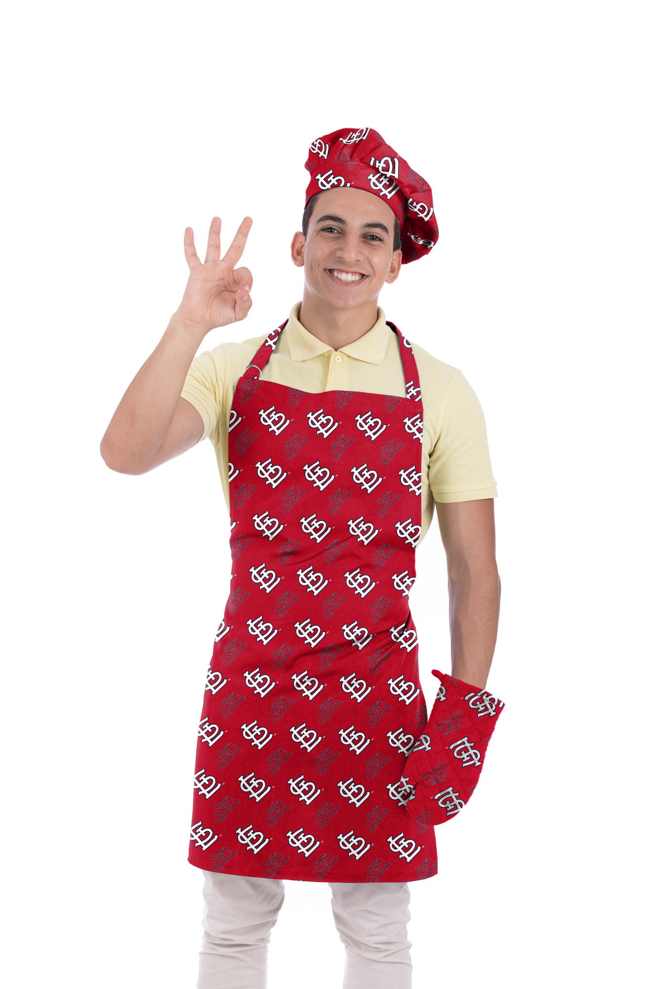 CARDINALS OFFICIAL MLB 3-Piece Apron; Oven Mitt and Chef Hat Set