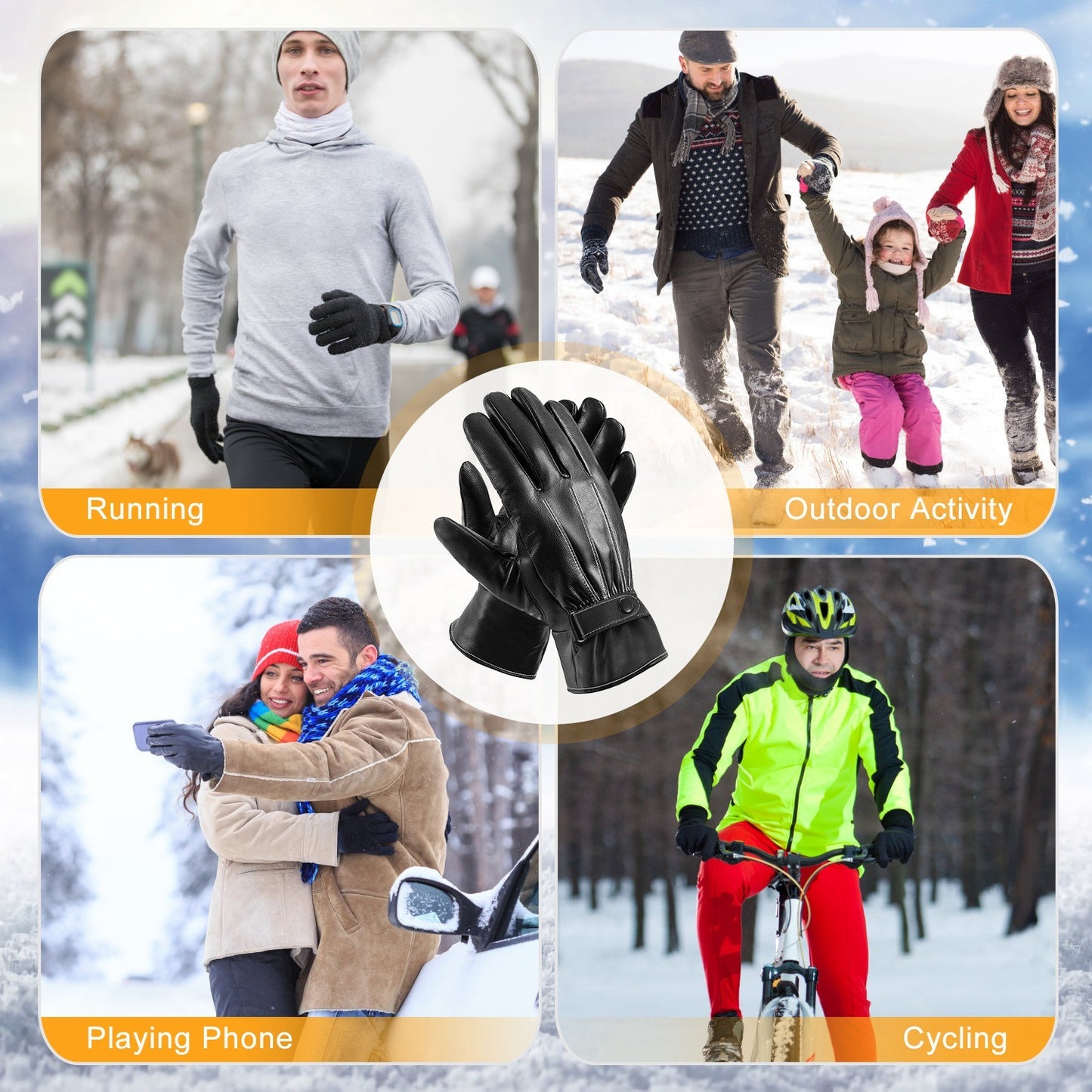 Men's Leather Winter Gloves Touchscreen Outdoor Windproof Cycling Skiing Warm Gloves